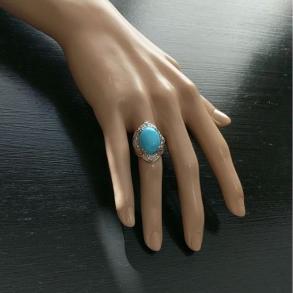 GEMS EN VOGUE Oval Turquoise Hammered Band Ring 5 - Picture 9 of 9